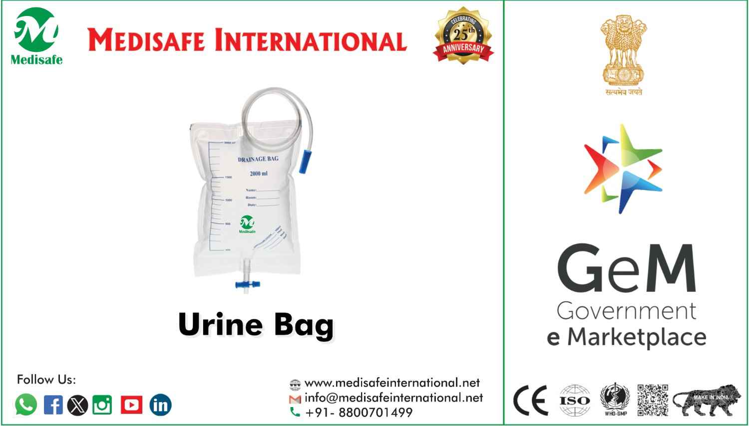 GEM ! Urine Collection Bag - Sterile ! Medisafe International