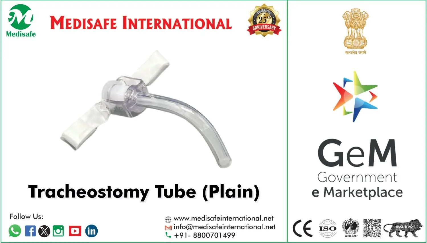 Tracheostomy Tube Plain ! GEM ! Medisafe International